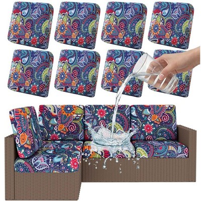 Waterproof Patio Cushion Covers 8 Pcs Stretch Outdoor Couch Blue Green Smiry