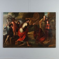 Dipinto Antico Battesimo dell'Eunuco Olio su Tela XVII Secolo Originale