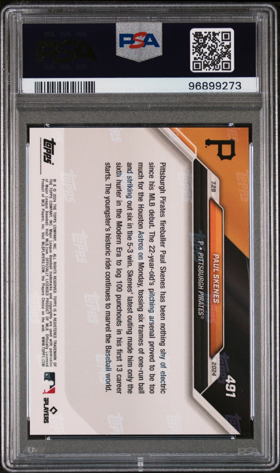 2024 TOPPS NOW #491 PAUL SKENES ROOKIE RC PSA 10 view 2