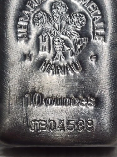 Heraeus 10 oz Silver Bar 999.9 Fine Silver with Certificate JB04588 Shape: Bar
