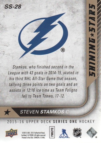 2015-16 Upper Deck Hockey Shining Stars Royal Blue #SS-28 Steven Stamkos - 第 2/2 張圖片