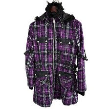 Living Dead Souls Coat Women Purple & Black Vintage Emo Alternative With Hood