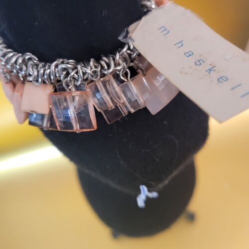 Bracelace M.Haskell New W Tags,Pink Acrylic Faceted Square Beaded Stretch Vtg - Picture 5 of 11