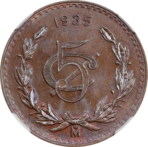 MEXICO ESTADOS UNIDOS 1935  5 CENTAVOS COIN NGC CERTIFIED UNCIRCULATED MS65-BN