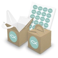Itenga 24X WüRfelbox Mit Griff Braun Sticker Fisch TüRkis Kommunion Konfirmation