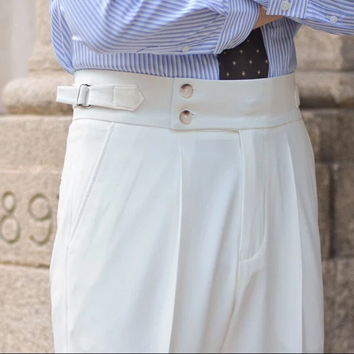 Hombres Pantalones Largos Rectos Gurkha Negocios Estilo Británico Pantalones Nápoles Cintura Alta - Imagen 15 de 26