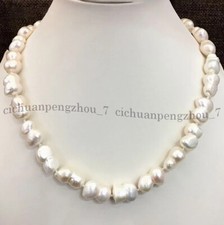Natural 10x15mm White Freshwater Baroque Double Pearl Necklace 14-36 inch