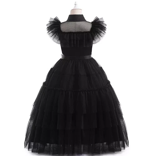 Kids Girls Wednesday The Addams Family Costume Fancy Mash Dress Birthday Party - Picture 7 of 26