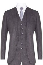 Mens Grey 3 Piece Tweed Wool Retro 1920s Suit Peaky Blinders Classic Tailored