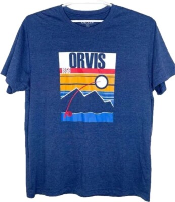 #ad Orvis Classic Fit 1856 Fishing Graphic Mountain T Shirt Blue Mens Size Medium. $10.97