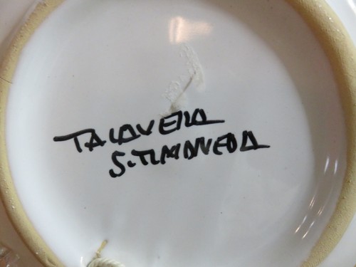 TALAVERA Mexican Pottery Scalloped Edge PLATE Blue White Hand Painted Signed 7" - Picture 3 of 5