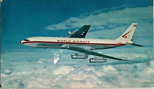 World Airway's Boeing 707 Jetliner postbard. 1968 Hilo, Hawaii post mark.