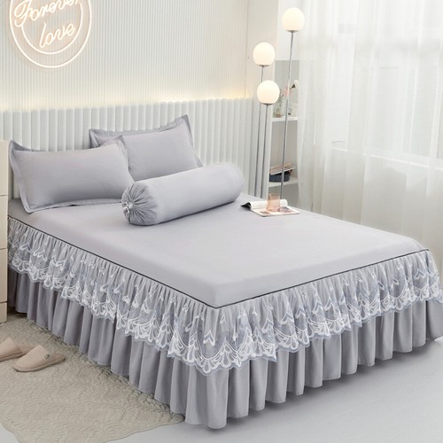 Modern Simple Bedspread Cotton Edge Bed Skirt Pillowcase Bedding Bed Sets Full Size