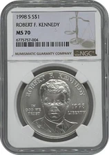 1998 S Robert F Kennedy Silver Dollar Coin NGC MS70 Brown Label
