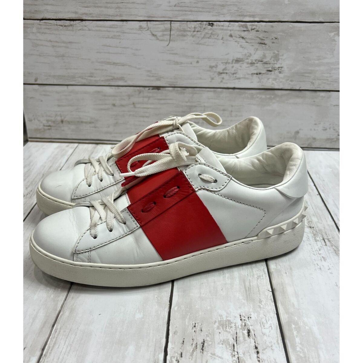 Valentino Garavani White Red Leather Open Sneakers Low-top Valentino Garavani White Red Leather Open Sneakers Low-top