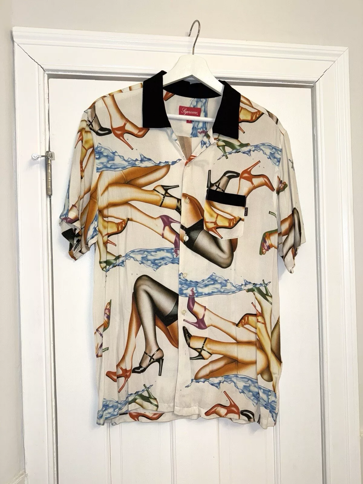 Chemise boutonnée manches courtes rayonne à talons Supreme printemps été 2015 M