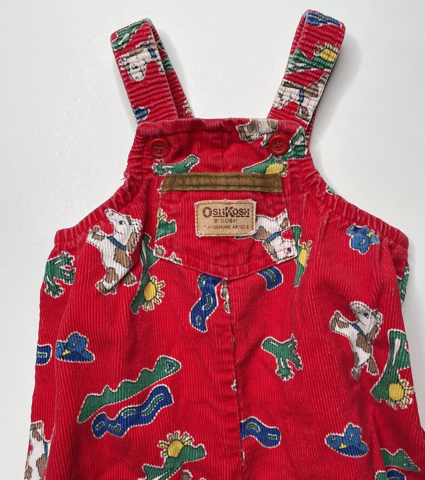 Macacão OshKosh B'gosh Vestbak Veludo Vermelho Cavalo Footsie Feito Nos EUA 6-9 M - Imagem 2 de 4