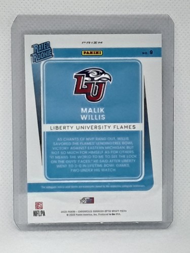 Malik Willis 2022 Chronicles Optic Rated Rookie - #9 HOLO - Liberty Flames - Picture 2 of 2