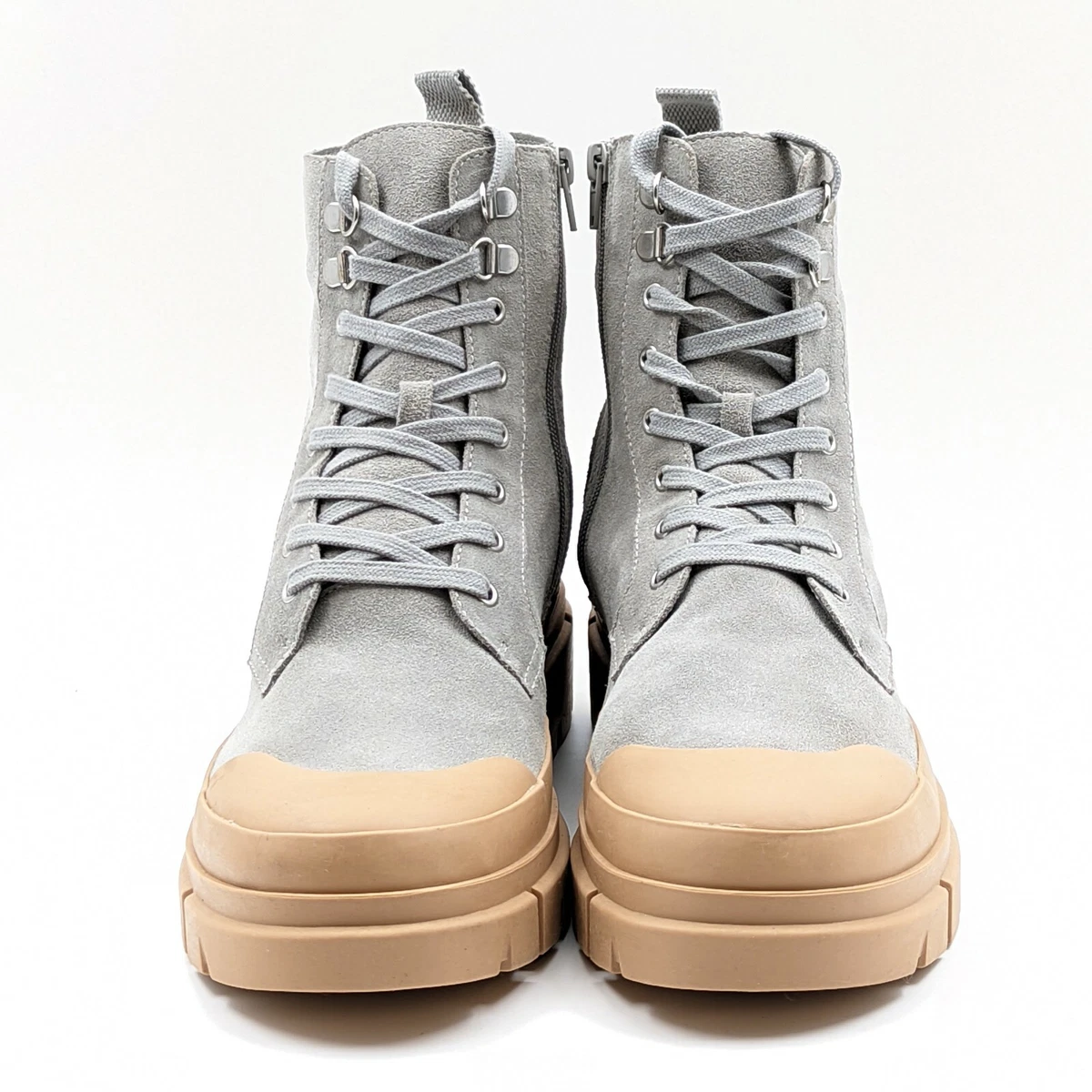 Treasure Bond Raegin Women Grey Leather Platform Ankle Boots