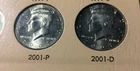 2001 P and 2001 D Kennedy half dollar BU UNCIRCULATED FROM ROLL  (2 COINS)