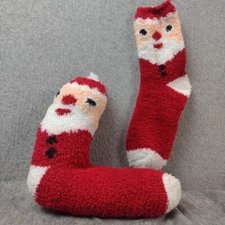 Woman's Christmas/Santa Themed Socks Fuzzy Red & White One Size Comfort Pair