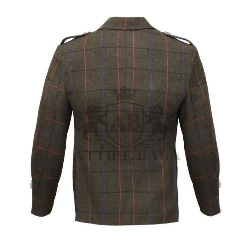 Brown Checked Argyle Kilt Jacket Scottish 100% Blazer Wool Traditional Jacket - Picture 3 of 6