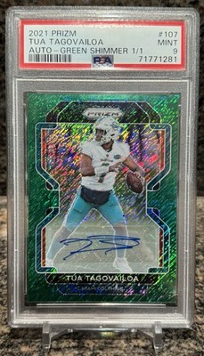 2021 Panini Prizm Autograph Green Shimmer Prizm Tua Tagovailoa 1/1