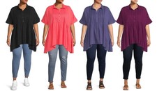 Terra  Sky Women's Baby Doll Blouse Tunic with Short Sleeves