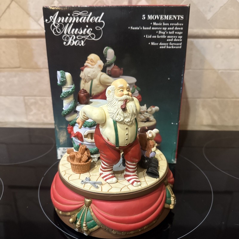 Vtg Santa's Best Music Box Christmas Rotating Animated We Wish You A Merry Xmas