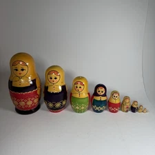 Vintage Matryoshka Russian Nesting Dolls Set Of 10 Wooden 7”