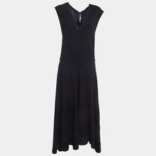 Stella McCartney Navy Blue Wool Knit and Silk Paneled Midi Dress M