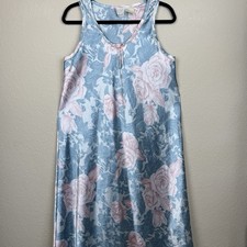 Vtg Appel Floral Satin Nightgown Grandma Chic House Dress Cottagecore Sz M