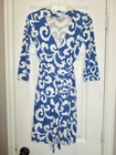Diane Von Furstenberg 0 Wrap Dress New Julian Two Silk Blue White DVF