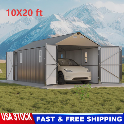 #ad 10x20 ft Metal Carport Enclosed Car Port w Steel Roof amp; Door Metal Garage Shed $949.29