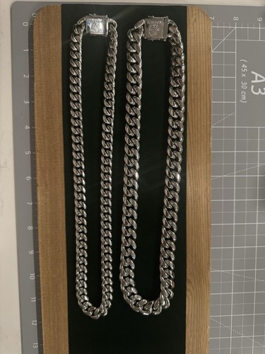 Lot of 2 King Ice White Gold Plated Miami Cuban Link Chains - Iced CZ Box Clasps