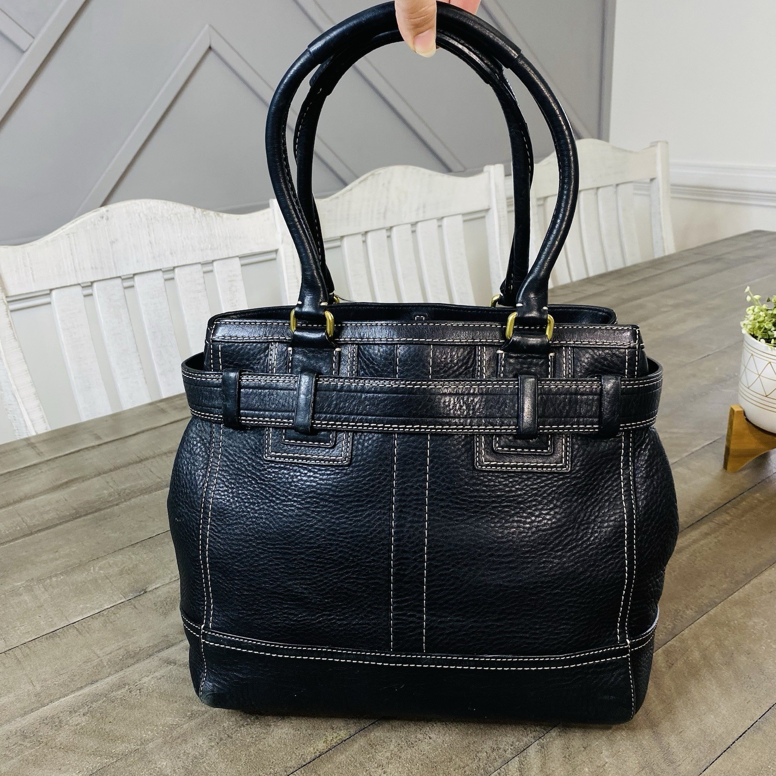 Vintage Y2K Coach Hampton Black Pebbled Leather Satchel Bag 10214 image 6