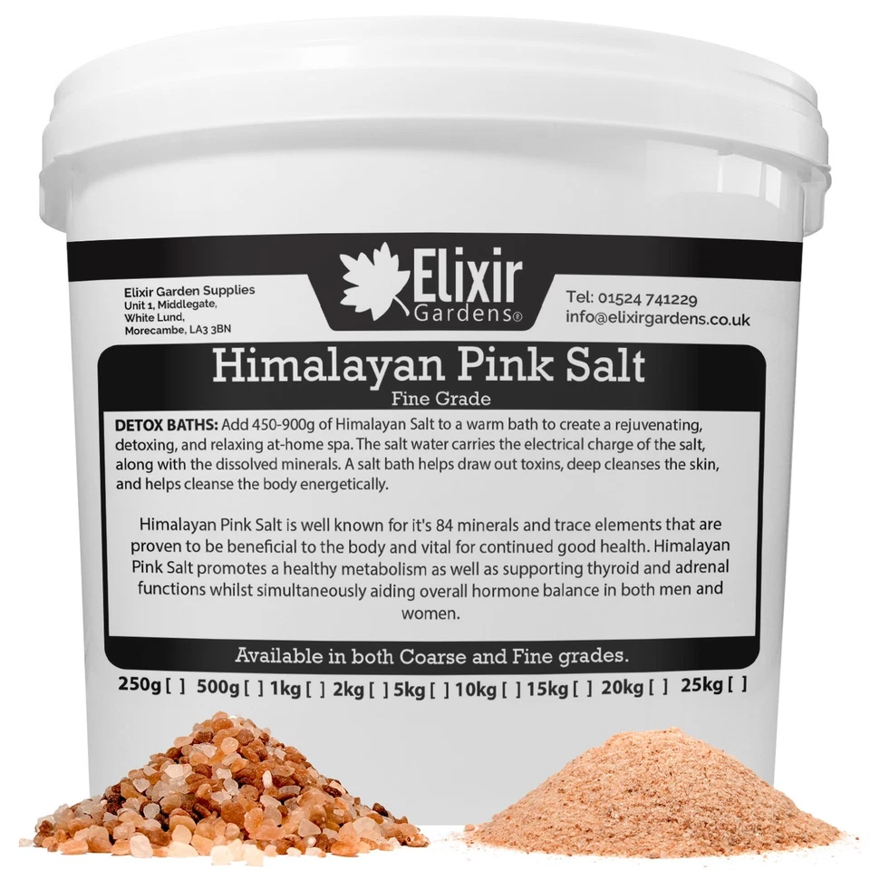 ELIXIR GARDENS 100% Organic & Natural Himalayan Pink Salts | Fine or Coarse Grade | 250g - 25kg