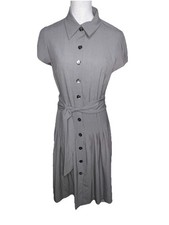 Perceptions New York Pleated Peter Pan Button Front Waist Belt Fit Flare Sz 12