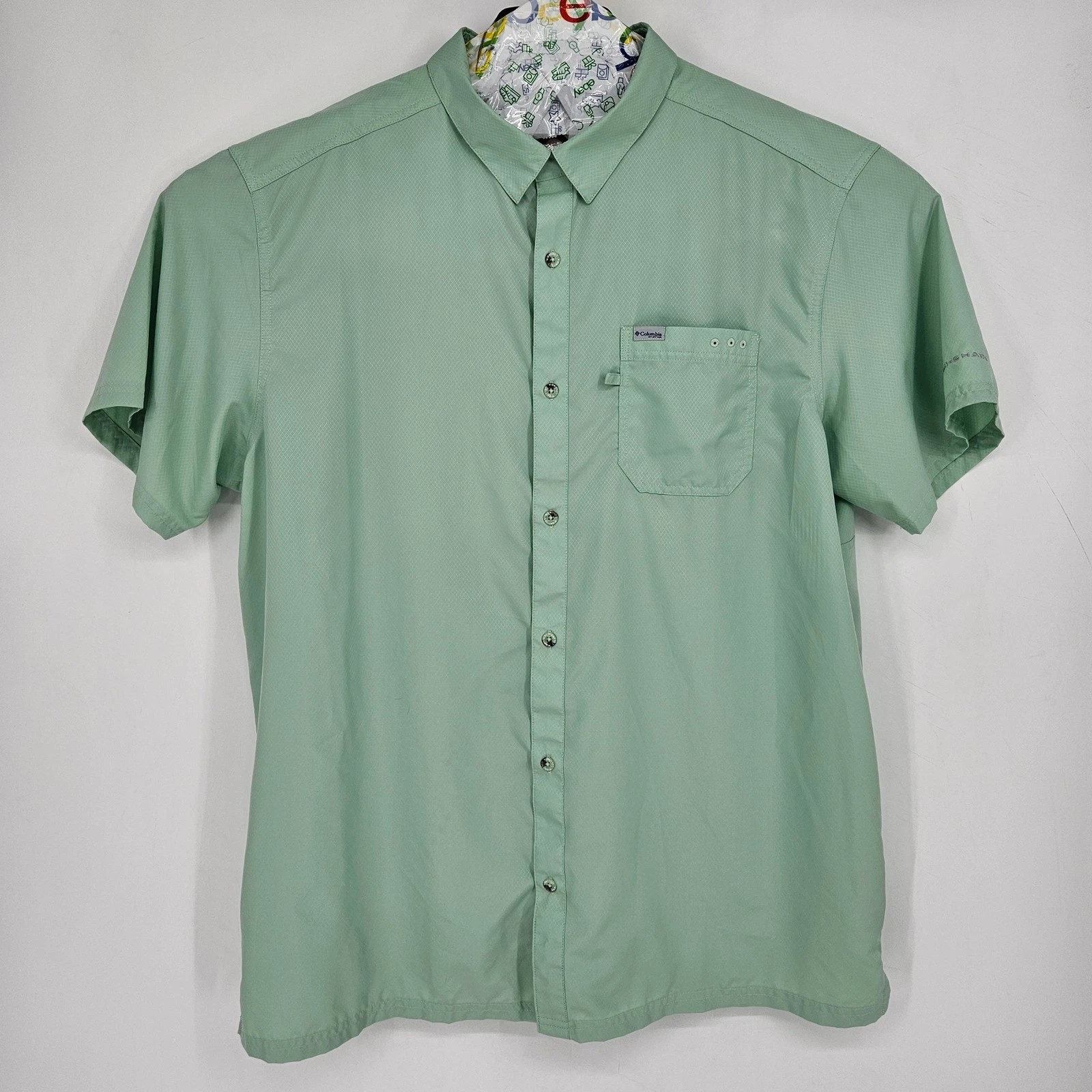 Columbia Shirt Mens XXL Short Sleeve Vented Omni Shade Green Slack Tide Button