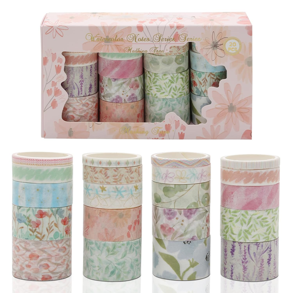 20 Rollen Washi Tape Set, Vintage Aquarell Masking Tapes, Dekoratives Washi-Tape-image