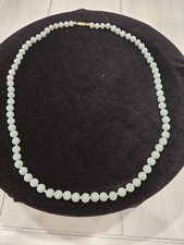 Vintage Carved Jade Bead 26" Necklace Celadon Green