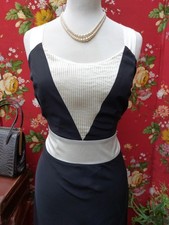 Vintage 1990's 90's 1920's 20's Style Black & Cream Silk Dress by Coast Size 12