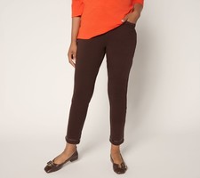 Quacker Factory DreamJeannes Short Sequin Trim Ankle Pants Espresso XL New