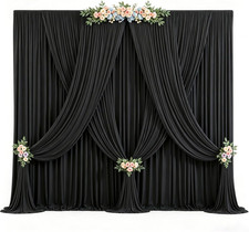 40ft x 10ft Black Backdrop Curtains for Parties Wrinkle-Free Polyester Drapes