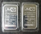 Two Johnson Matthey 1oz Silver Bars in Plastics