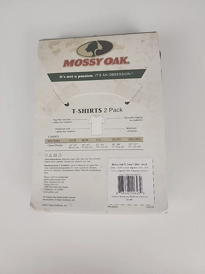 Pk. of 2 Mossy Oak Men's T-Shirts Camo/Black Moisture Wicking - Hunting Sm NEW - Image 2 of 3