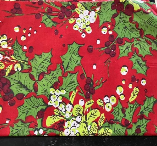 Vintage Christmas Holly Red Cotton Fabric Quilt NWT 1 3/4 Yd X 44” W.