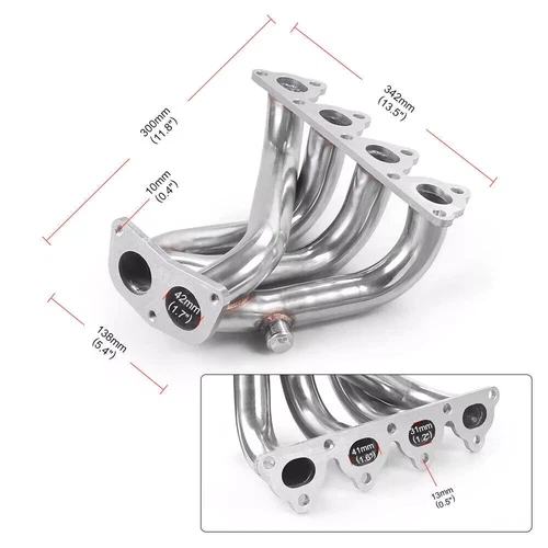 For 1988-2000 Honda Civic D15 D16 D-Series Stainless 4-2-1 Header 2 Piece Set - Picture 2 of 7