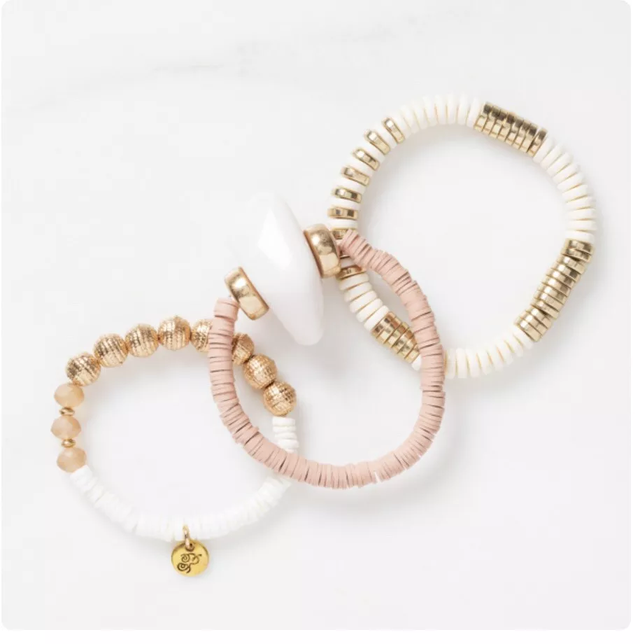 Plunder Design Fashion Jewelry Bentlyann PINK WHITE Gold Elastic