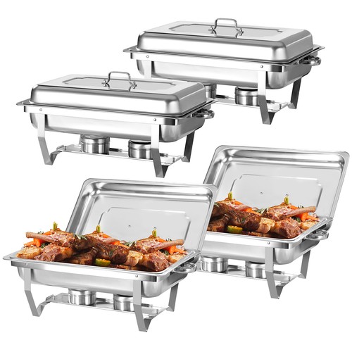 Plato de frotamiento de acero inoxidable de 8 cuartos para buffet con sartén de tamaño completo para bodas - Imagen 20 de 60